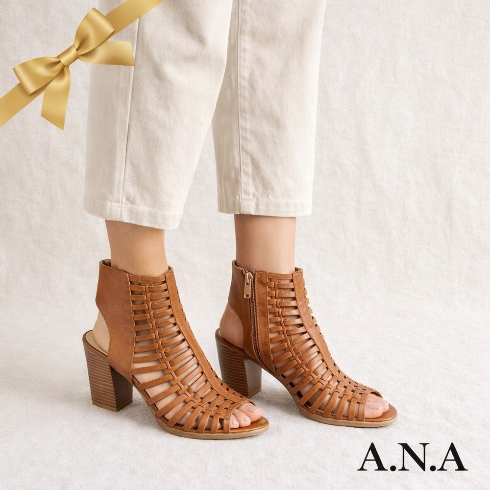A.N.A. Brown Caged Heeled Sandals Size 7